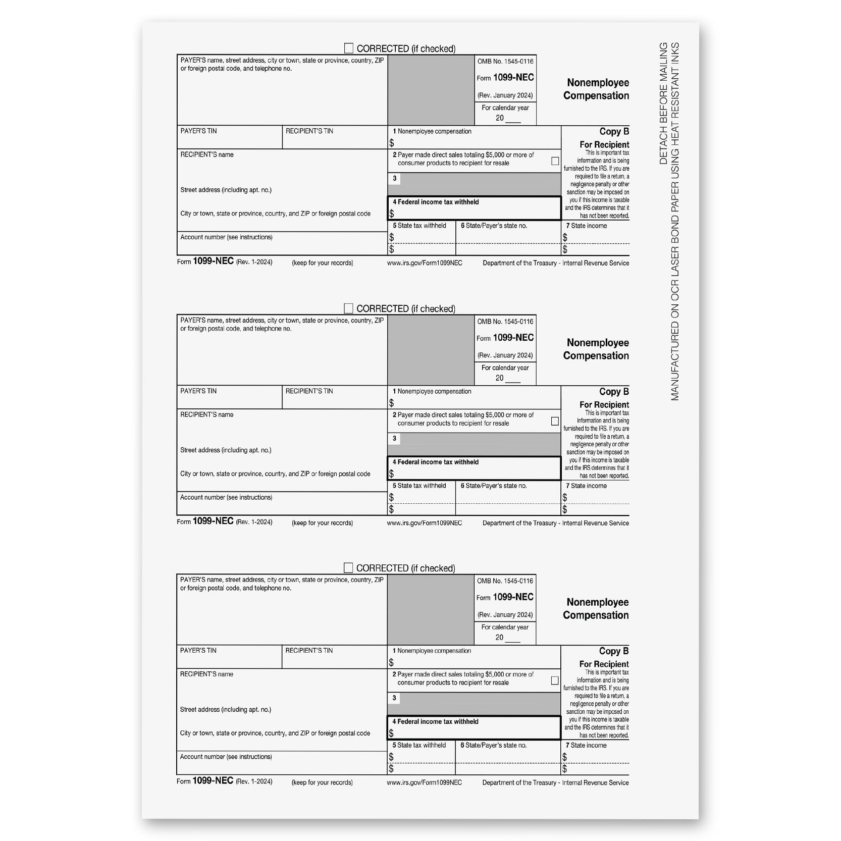 Amazon 1099 NEC Forms 2024 1099 NEC Laser Forms IRS Approved Designed For QuickBooks And Accounting Software 2024 4 Part Tax Forms Kit 25 Vendor Kit Total 38 108 Forms Office Products