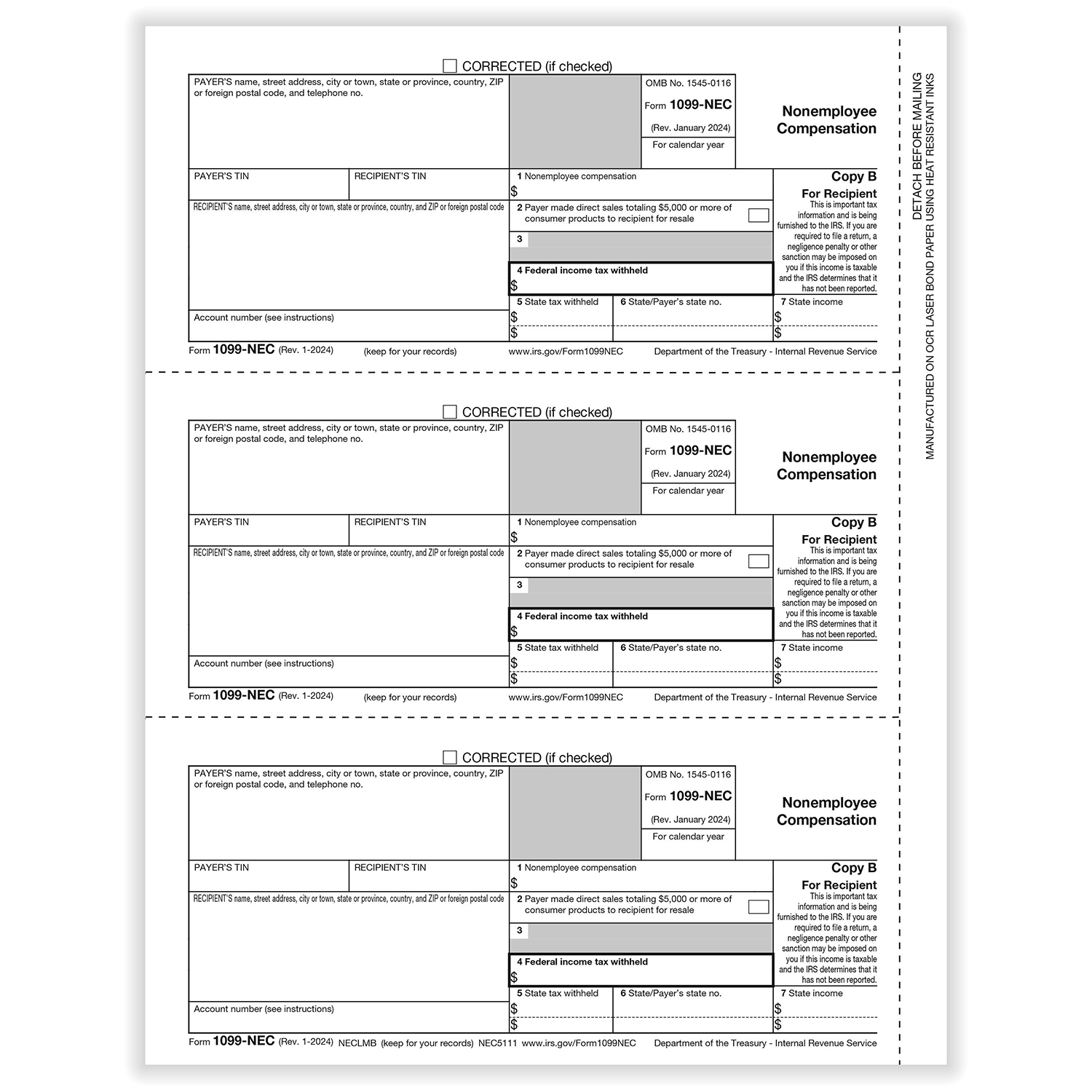 1099 NEC 3 Up Individual Recipient Copy B Formstax