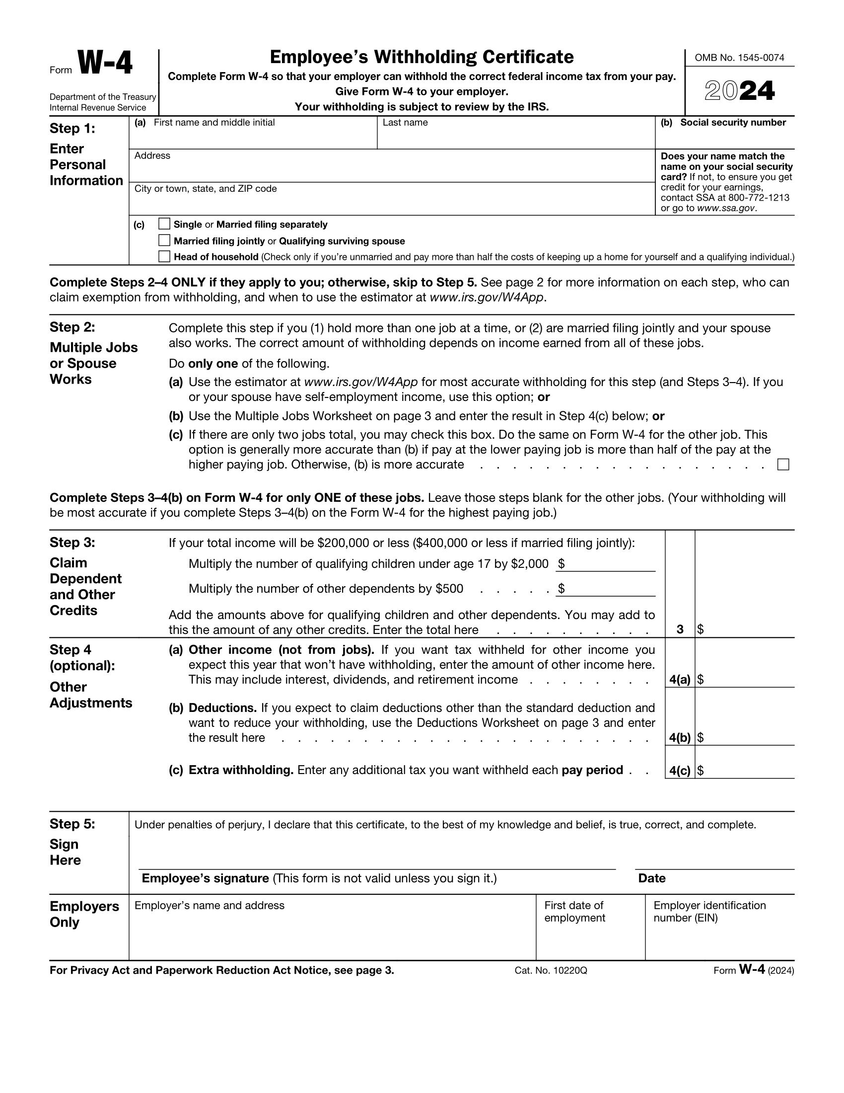 2024 IRS Form W 4 Fill Out Save With Our PDF Editor