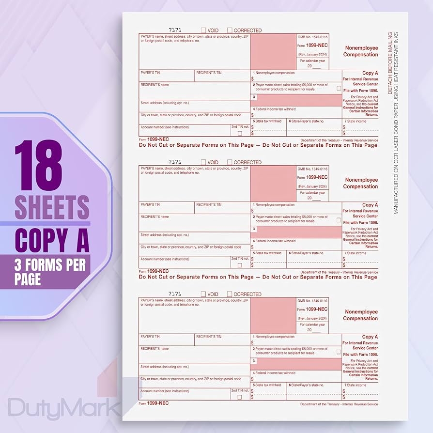 Amazon 1099 NEC Tax Forms 2024 50 4 Part Tax Forms Kit 50 Self Seal Envelopes US Government Forms Compatible With QuickBooks And Accounting Software Made In The USA 50 Pack Office Products