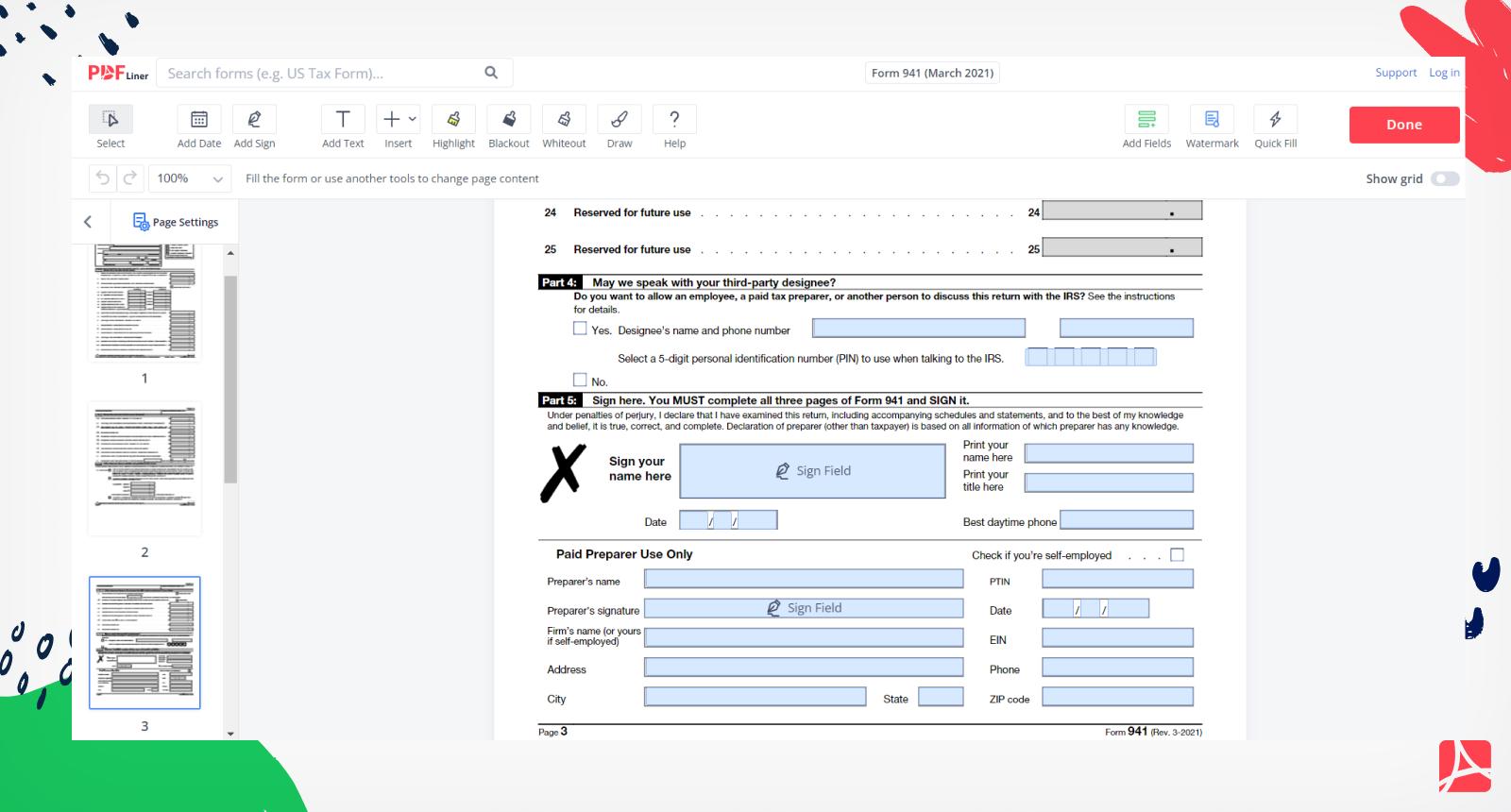 Form 941 March 2021 Printable Blank Form Online PDFliner