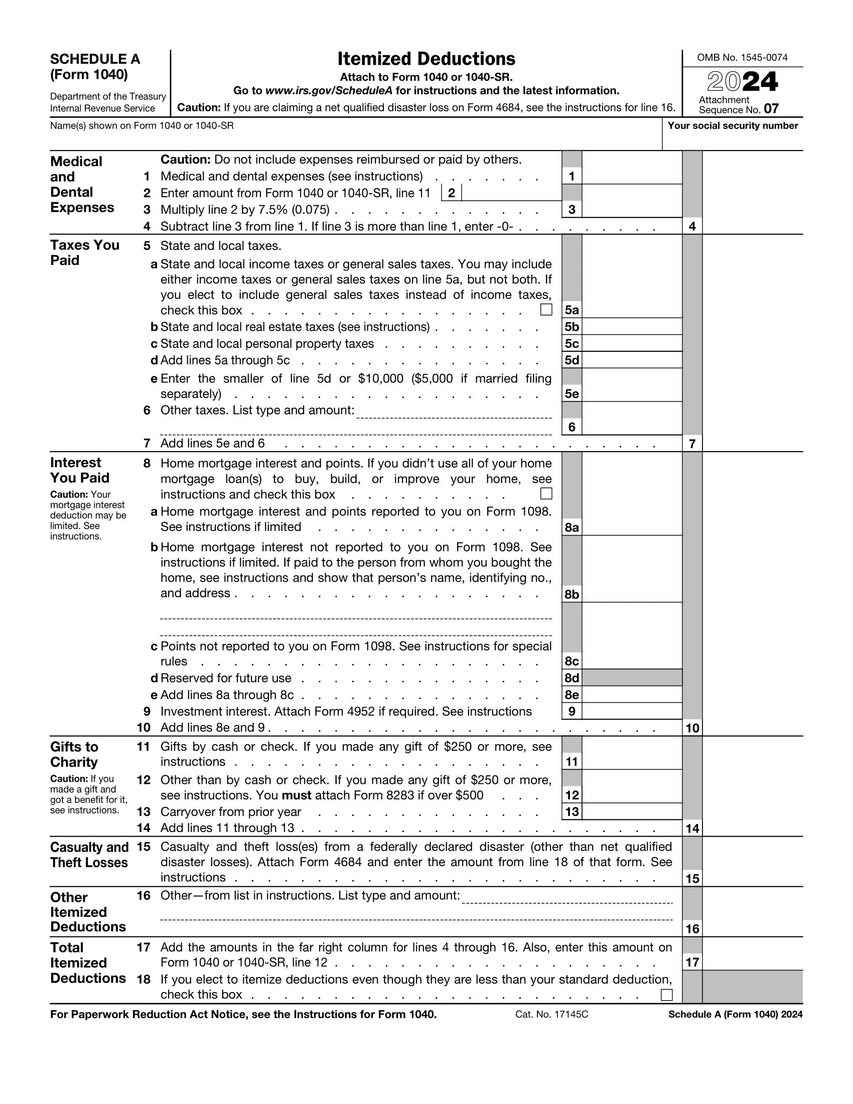 Schedule A Form 1040 A Guide To The Itemized Deduction Bench Accounting